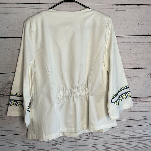 Bob Mackie Women’s M  Zip Zag Embroidered Button Front  White Twill  Jacket*‎ - Picture 9 of 11